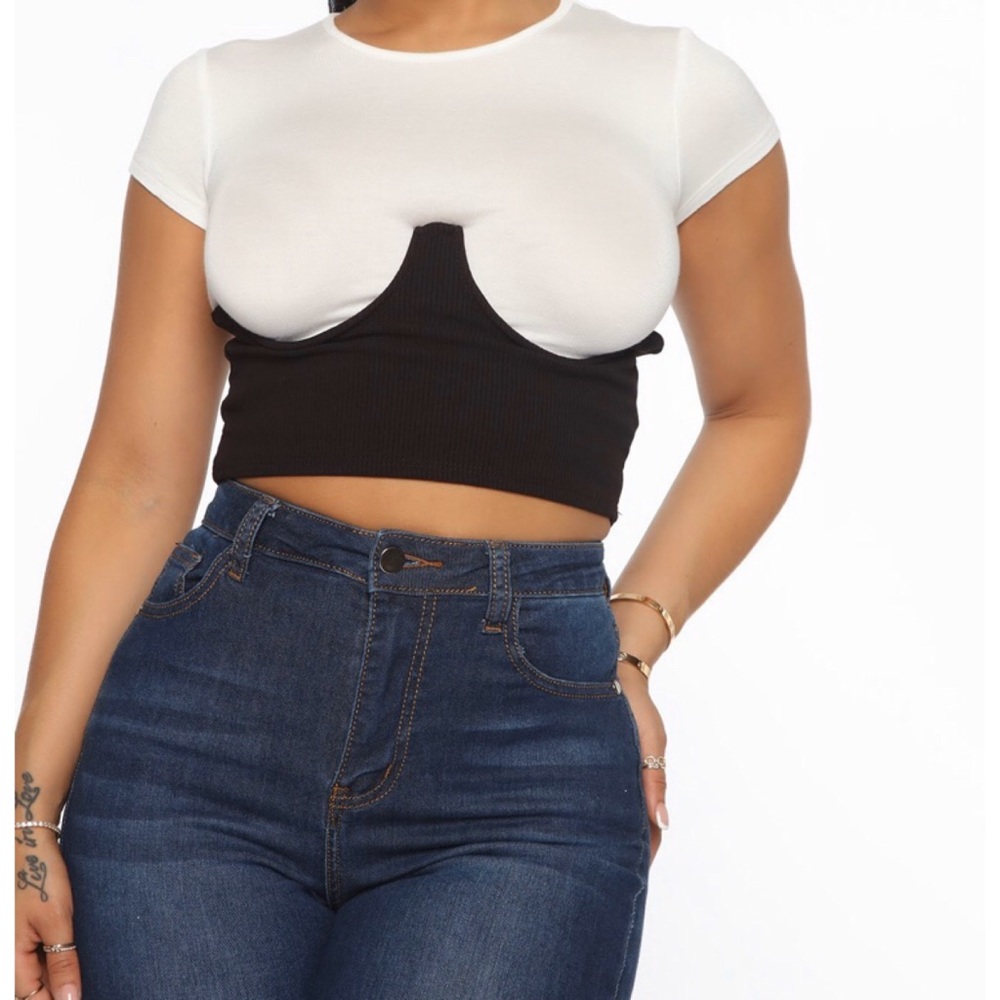 NWT DOUBLE UP CONTRAST TOP 2Pcs SET BLK/WHT